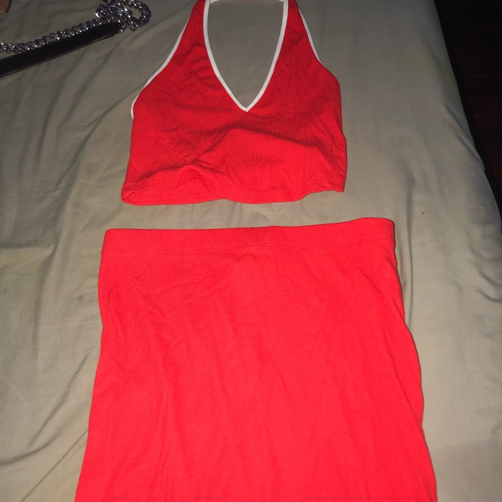 Cropped halter top and skirt set